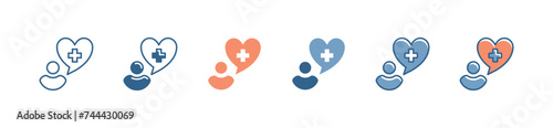 people with heart bubble charity support icon set client medical care service symbol vector illustration