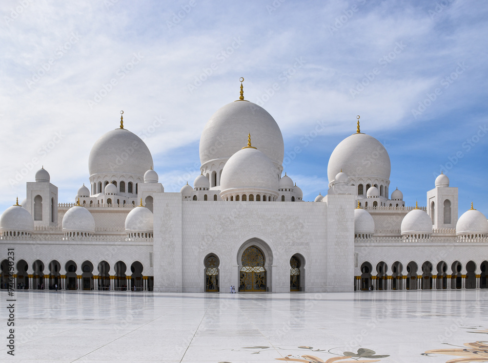 Abu Dhabi, United Arab Emirates: January 25, 2024 - Close view of Sheikh Zayed Grand Mosque, Abu Dhabi