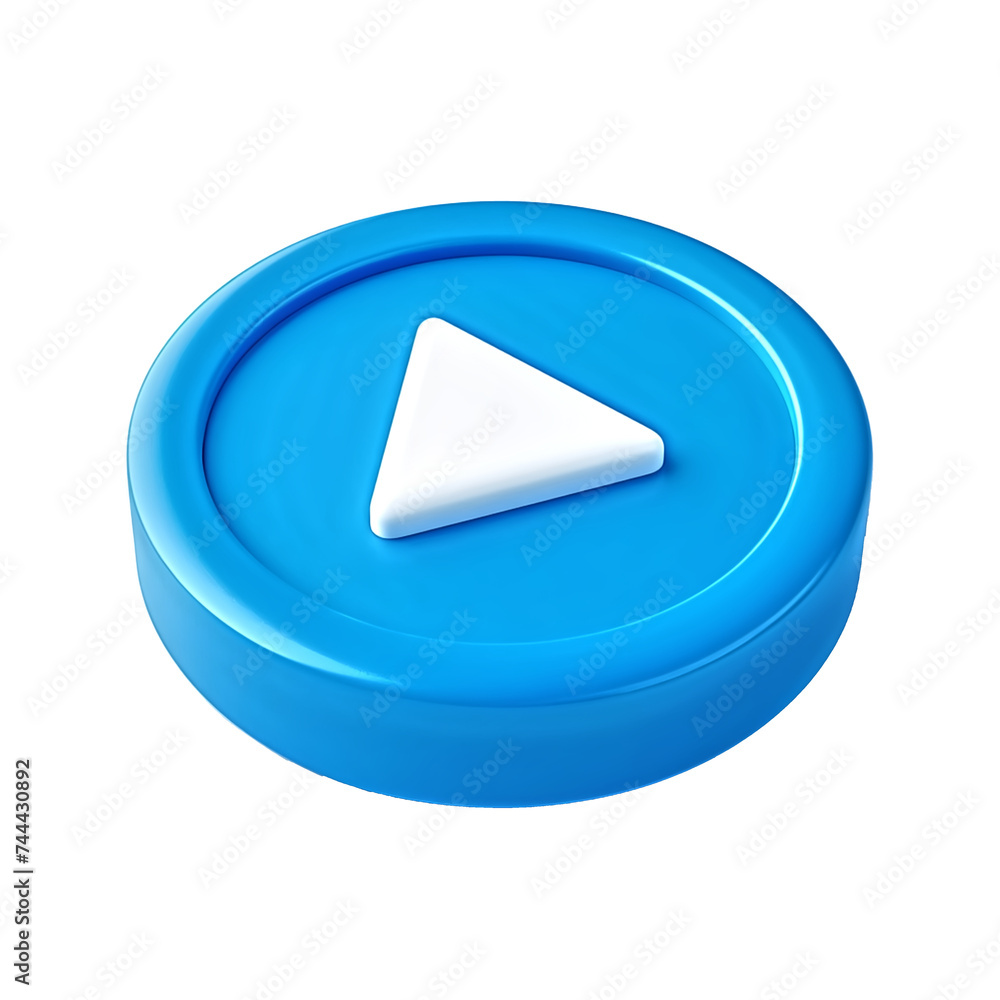 Saturated blue play button with a prominent white arrow, depicting media play action on a soft blue background.