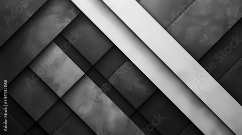 A monochromatic image featuring an array of abstract geometric shapes with a central white stripe.