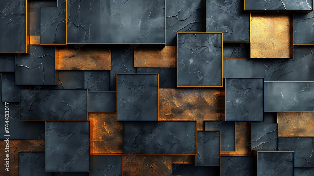 3D Geometric gold and black line background, in the style of metallic rectangles AI Image Generative.
