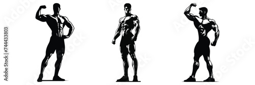 Muscular bodybuilder vector silhouette illustration isolated on white background.