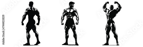 Muscular bodybuilder vector silhouette illustration isolated on white background.