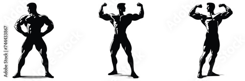 Muscular bodybuilder vector silhouette illustration isolated on white background. © Jawad
