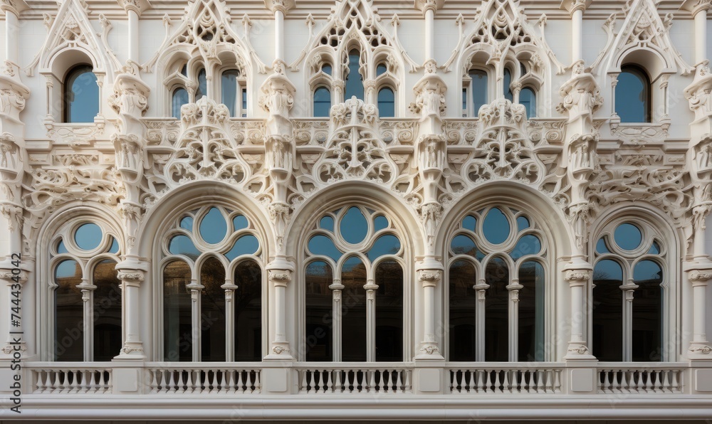 white cathedral windows with classic ornaments
