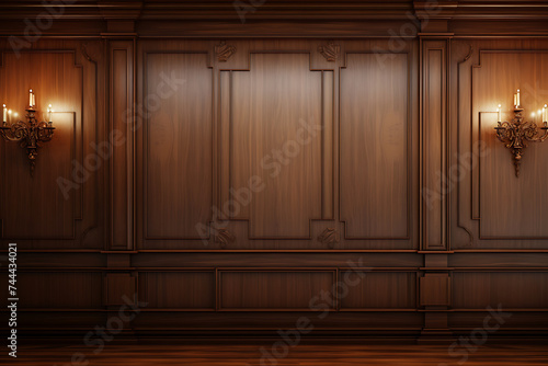 3d rendering of a dark room with wooden walls and a wooden floor
