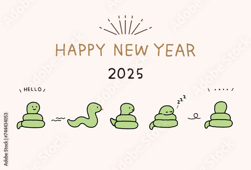 2025年　年賀状　かわいいキャラクターの蛇のイラストレーション