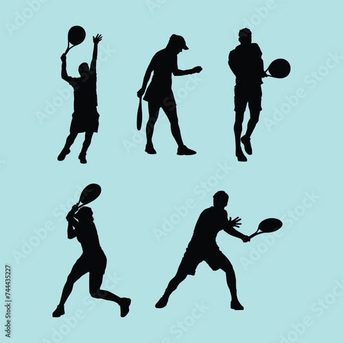 Tennis Athlete Player Pose Silhouette Vector Set Collection