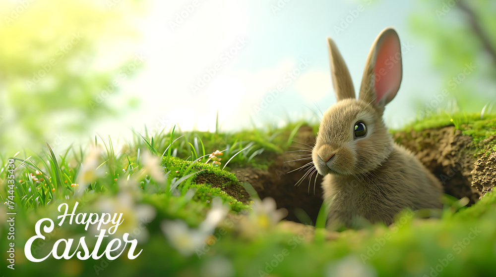 Fototapeta premium Happy Easter greeting card for Easter celebration Festive decoration holiday concept