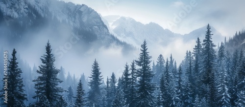 Majestic snow-covered mountain peak in winter wilderness landscape scenery
