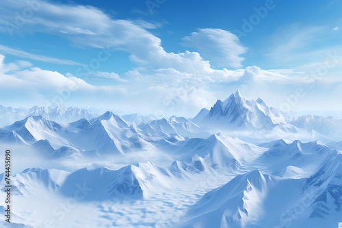 Beautiful mountain landscape with snow and clear blue sky. © Creative