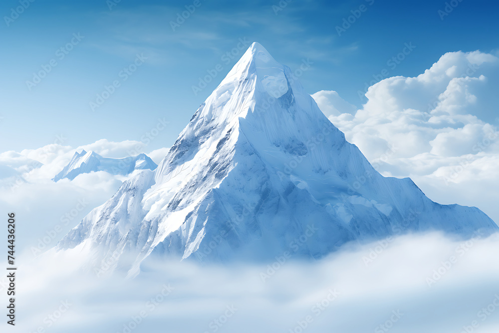 Beautiful mountain landscape with snow and clear blue sky.
