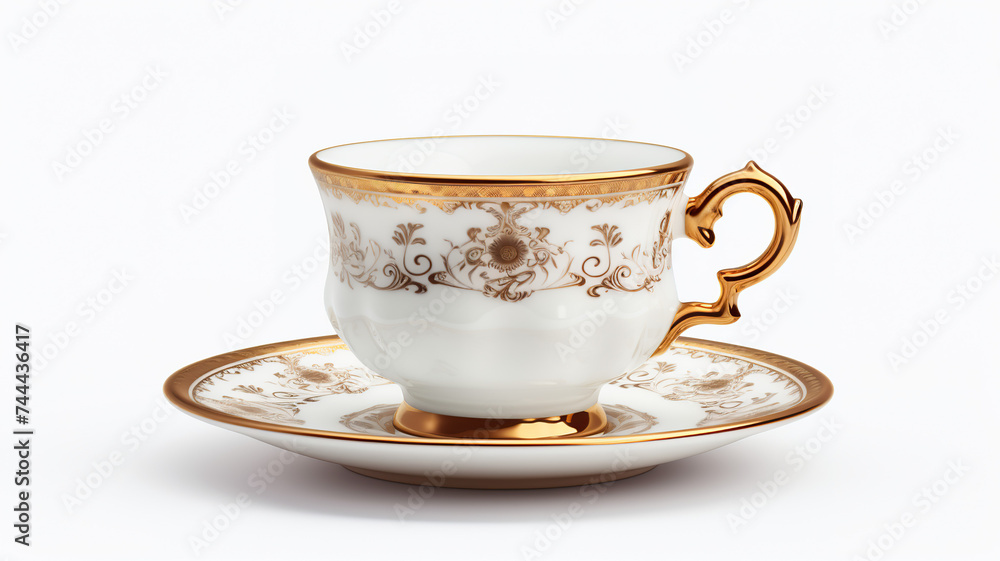 An isolated antique coffee cup against a stark white background An isolated antique coffee cup against a stark white background