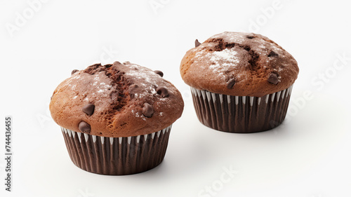 Delicious chocolate muffins with a white background isolated