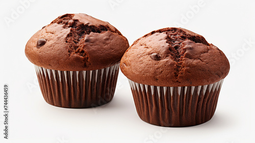 Delicious chocolate muffins with a white background isolated