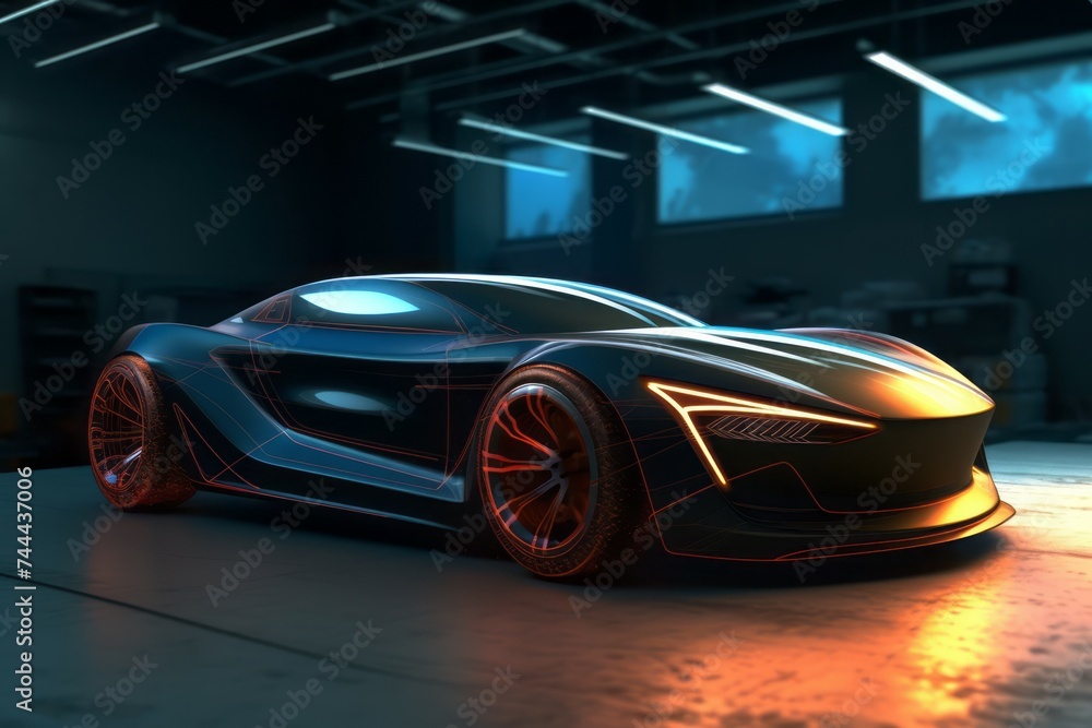 Electric sport car design concept for clean energy vehicle Created with Generative AI technology.