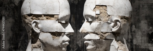 Marble relief from Ancient Greece showcasing visages of both women and men