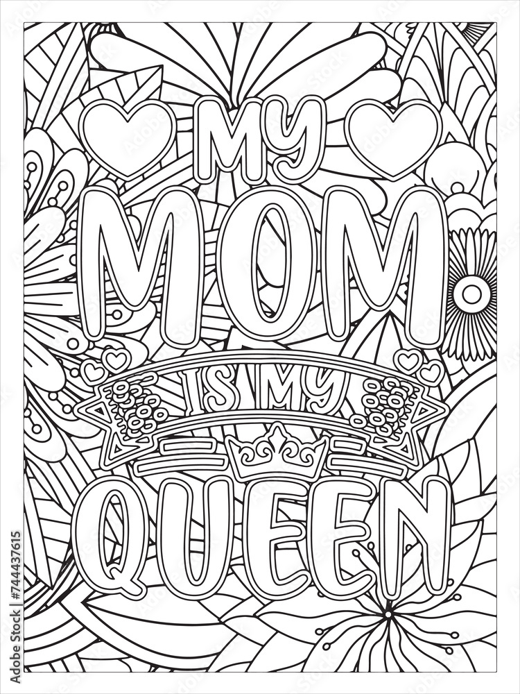 Best MOM font with flowers pattern. Hand drawn with black and white lines. Doodles art for Mother's day or greeting cardMotivational quotes coloring page with mandala background.
