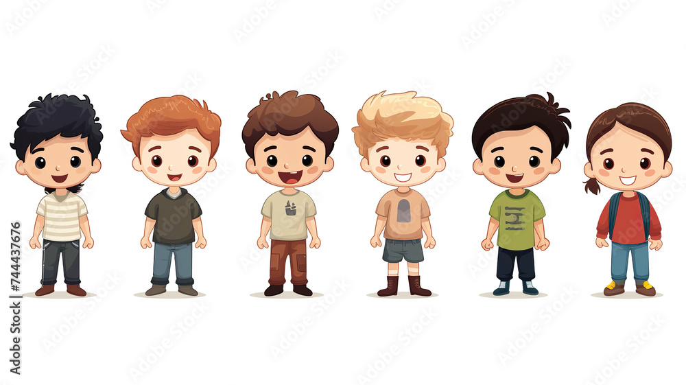 boys gathered together isolated on a white background in a vector illustration boys gathered together isolated on a white background in a vector illustration