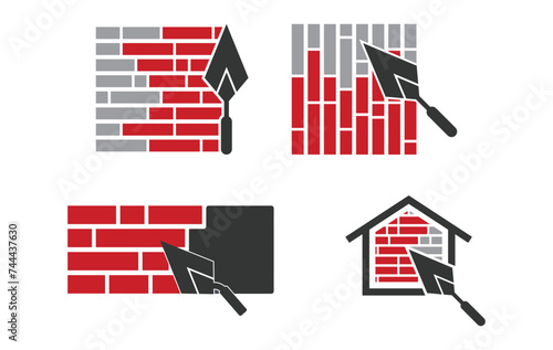 set of trowel and brick house logo design vector template