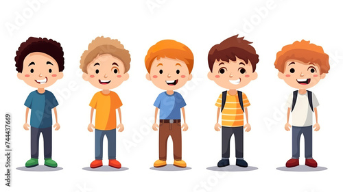 boys gathered together isolated on a white background in a vector illustration