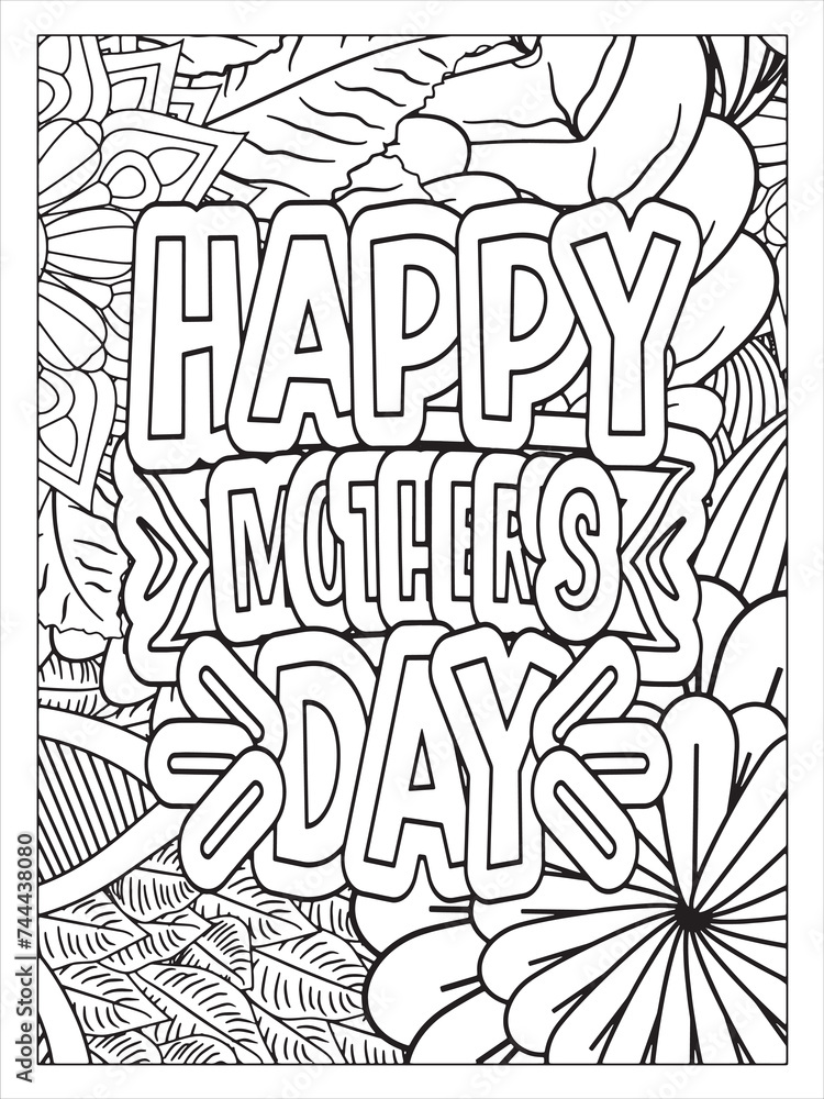Best MOM font with flowers pattern. Hand drawn with black and white lines. Doodles art for Mother's day or greeting cardMotivational quotes coloring page with mandala background.