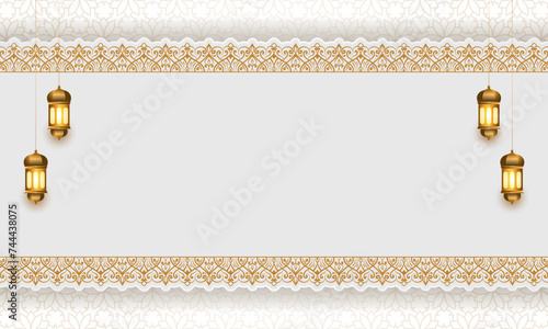 luxury line border islamic ramadan eid background banner with lantern 