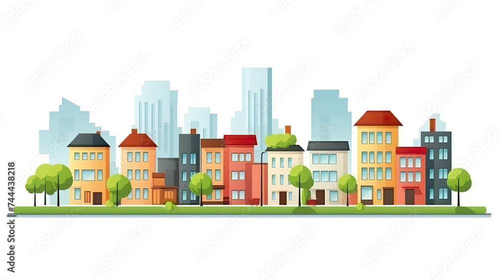 Isolated vector illustration of city landscape buildings on a white background