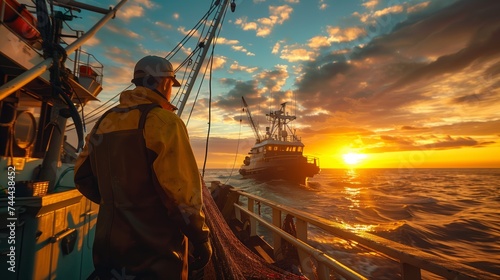 Trawler Work at Sundown's Warm Glow
