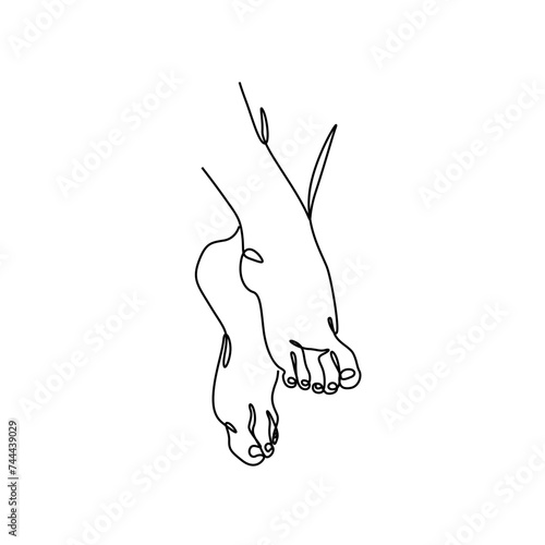 Beautiful woman legs one line art, continuous line drawing, body care, pedicure, beauty salon, spa. Feet icon, fashion abstract isolated vector illustration. Print and logo design.