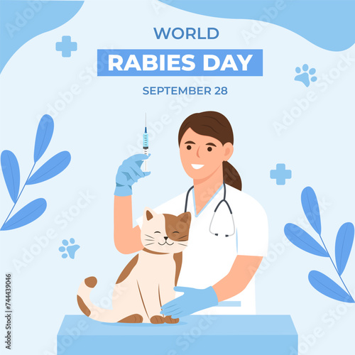 World rabies day.  Medical treatment,vaccination animal health careSocial media post, poster. Vector illustration.