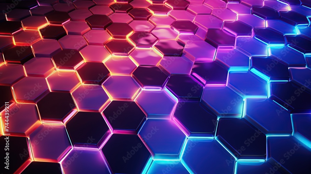 Fototapeta premium Futuristic Neon Hexagonal Pattern Background. 