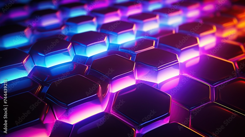 Illuminated Neon Hexagons with a Purple-Blue Gradient. Illuminated Neon Hexagons with a Purple-Blue Gradient.