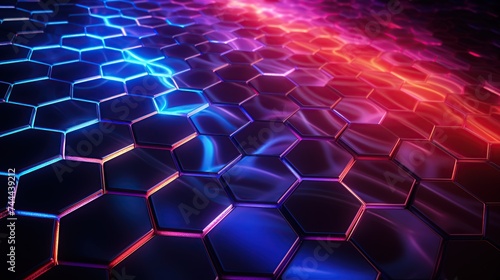 Vibrant Neon Hexagon Tiles Gradient Background. 