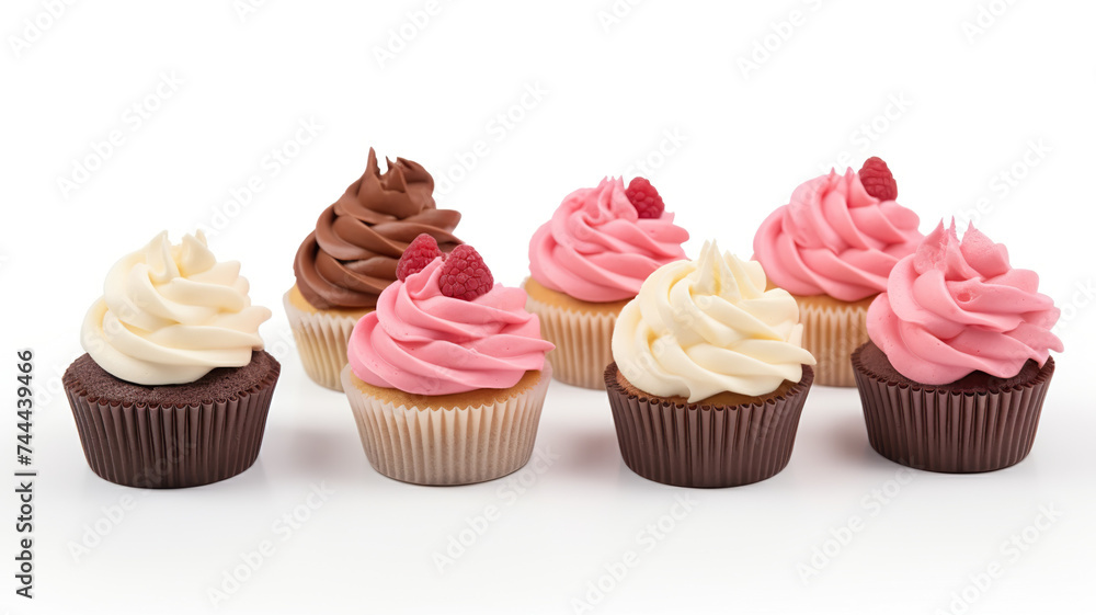 Cupcakes solitary against a stark white background