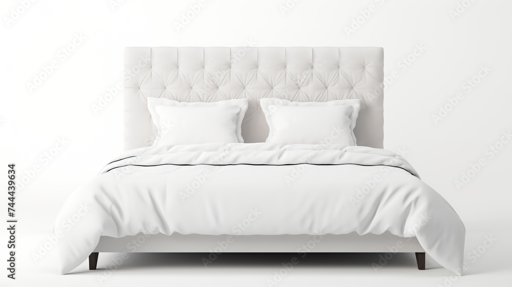 Isolating a double bed with white pillows against a stark white background Isolating a double bed with white pillows against a stark white background