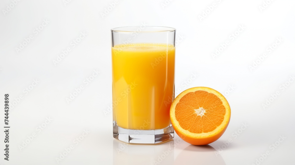 A glass of fresh orange juice isolated on a stark white background A glass of fresh orange juice isolated on a stark white background