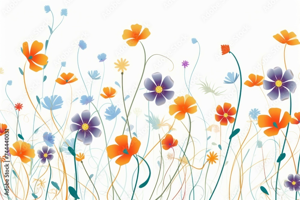 Flower floral and leaves in vector style on white background Created with Generative AI technology. Flower floral and leaves in vector style on white background Created with Generative AI technology.