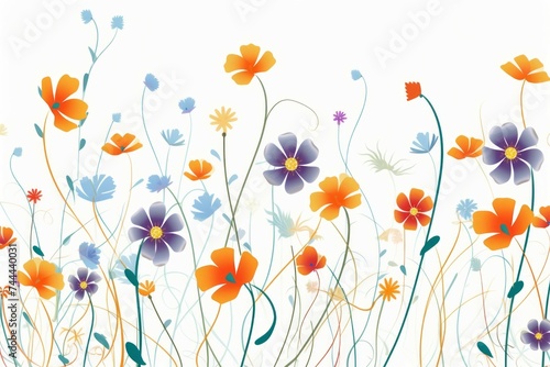 Flower floral and leaves in vector style on white background Created with Generative AI technology.