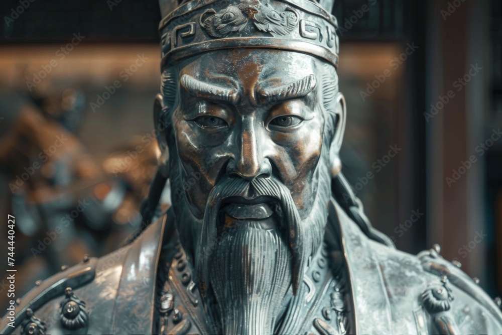 Bronze sculpture of Sun Tzu ancient Chinese military strategist and philosopher - obrazy, fototapety, plakaty 