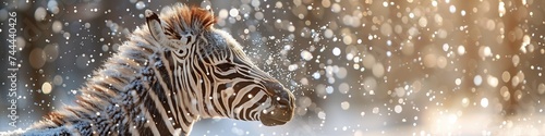 Close-up of a zebra with light particles