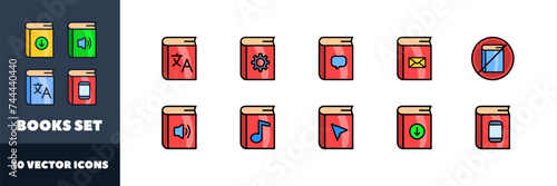 Books icon set. Flat style. Vector icons