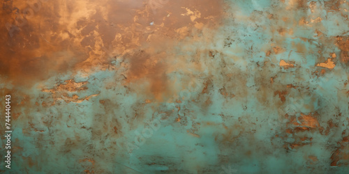 copper background with oxidized green patina photo