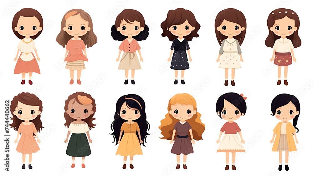 Girls in different character isolated on pure white background Girls in different character isolated on pure white background