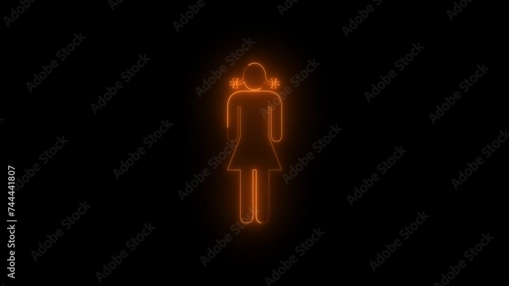 Neon glowing brown girl icon animation in black background Neon glowing brown girl icon animation in black background
