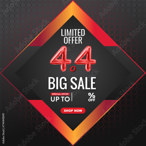 4.4 limited big sale discount template banner with blank space for product sale with abstract gradient red and black background design