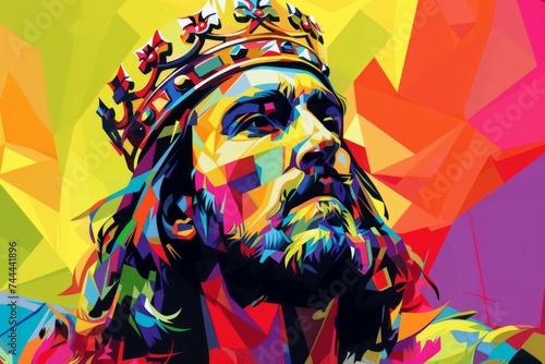 Colorful pop art of Richard Lionheart, the medieval English king in a regal portrayal