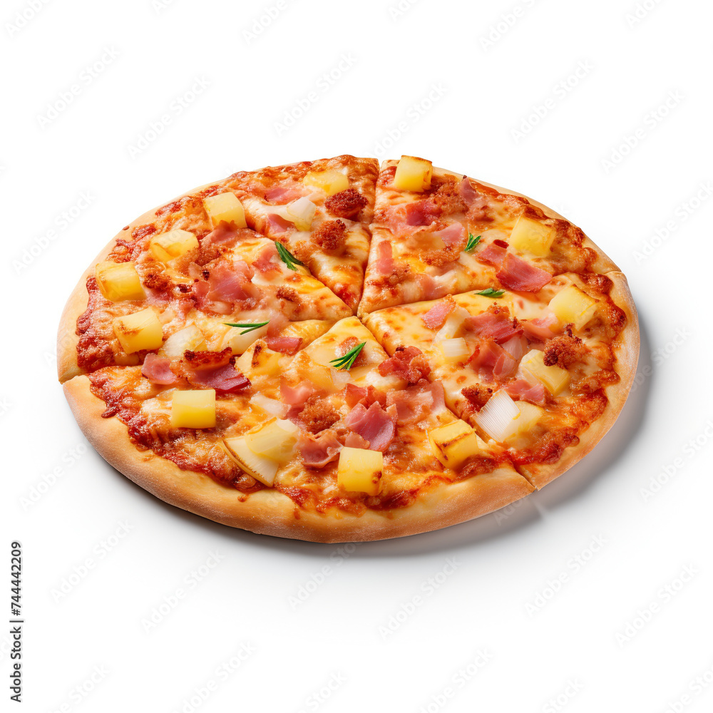 Hawaiian pizza isolated on pure white background Hawaiian pizza isolated on pure white background