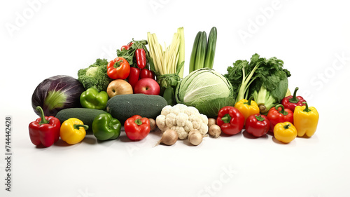 Healthy vegetables on wooden table isolated on pure white background