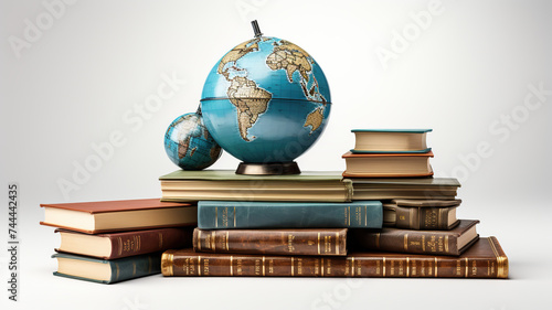 Massive book and globe isolated on pure white background